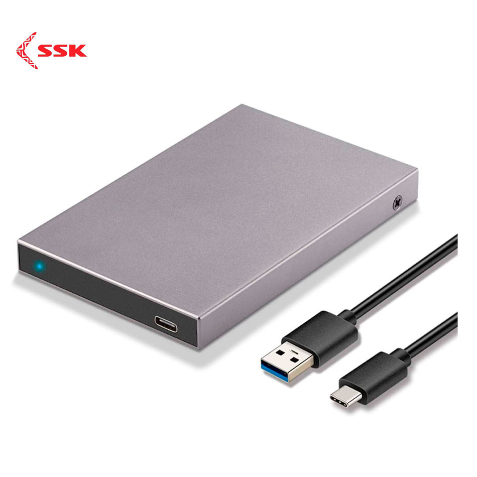 Enclosure SSK de Aluminio, USB-C 3.1 Gen 2-to-SATA (6Gb/s), soporta 2.5" HDD/SSD SATA