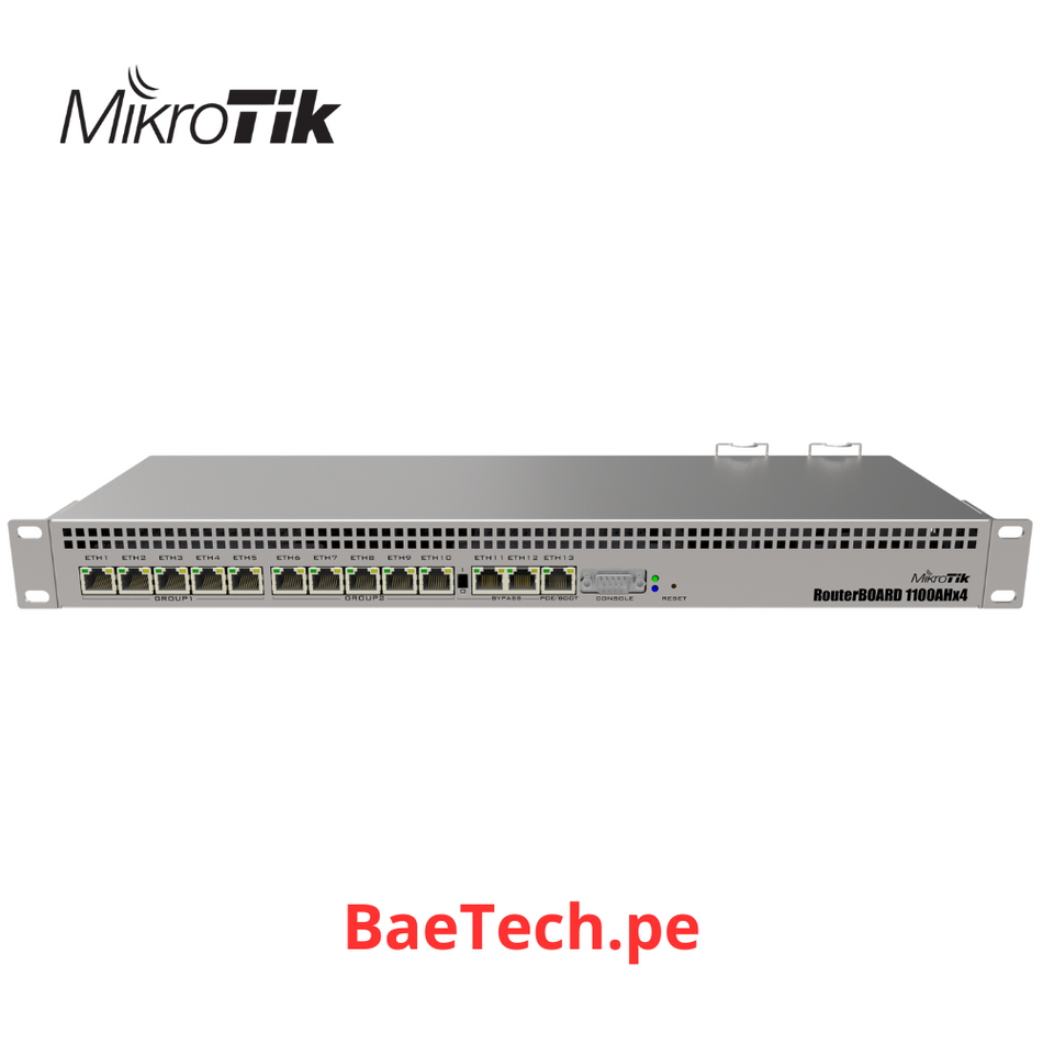 MIKROTIK RB1100AHX4 - ROUTERBOARD 1100X4 WITH ANNAPURNA ALPINE AL21400 CORTEX A15 CPU (4-CORES, 1.4GHZ PER CORE), 1GB RAM, 13XGBIT LAN,