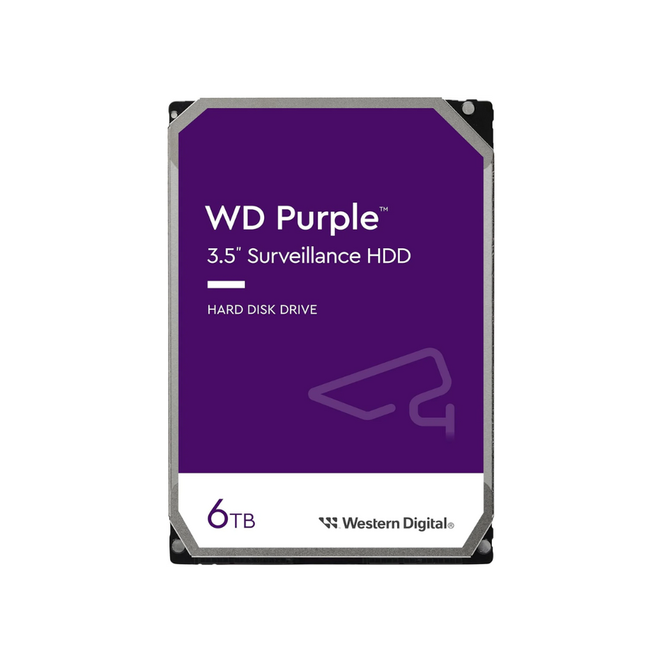 Disco duro Purpura 6TB WESTERN DIGITAL WD64PURZ Almacenador de datos 3.5" 5400RPM 256MB. Para equipos de video vigilancia (Industrial 24/7)