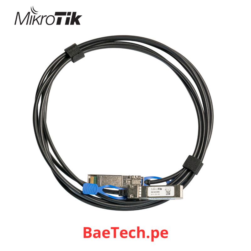 MIKROTIK XS+DA0001- CABLE PARA CONEXIÓN DE 2 DISPOSITIVOS SFP/SFP+/SFP28 (POR EJEMPLO, DOS UNIDADES DE NUESTRO NUEVO CCR2004-1G-12S+2XS) PARA DISTANCIAS MUY CORTAS, DENTRO DE RACKS Y ENTRE RACKS ADYACENTES.