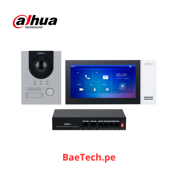 Kit videoportero IP con monitoreo y desbloqueo local y remoto DAHUA KTP01L(S) con pantalla 7" camara 2mp full hd IP65 IK07 con microfono y altavoz