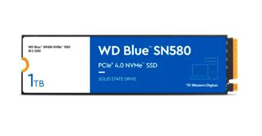 Unidad de estado solido Western Digital Blue SN580 1TB M.2 2280, PCIe Gen 4.0 x4 NVMe 1.4b