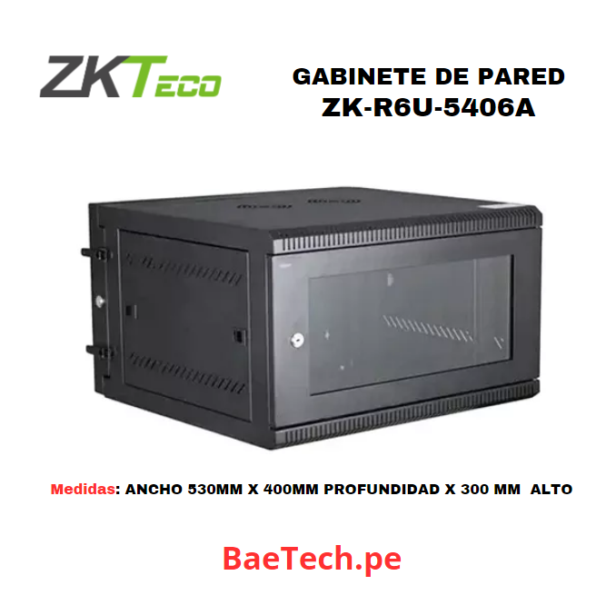 ZKTECO ZK-R6U-5406A, Gabinete 6RU Puerta de vidrio. Medidas: Ancho 530mm x Profundidad 400mm x Alto 300mm