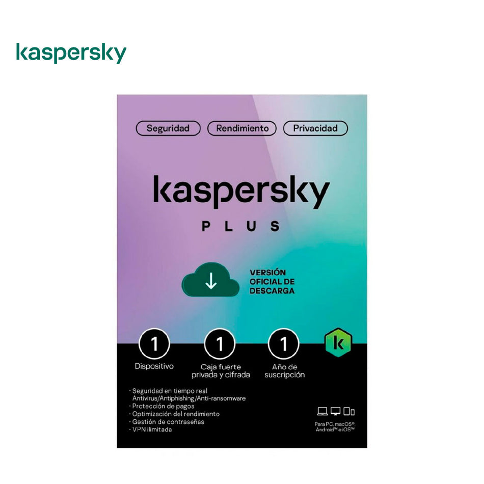 Antivirus Digital Kaspersky Plus, 1 dispositivo, 1 año