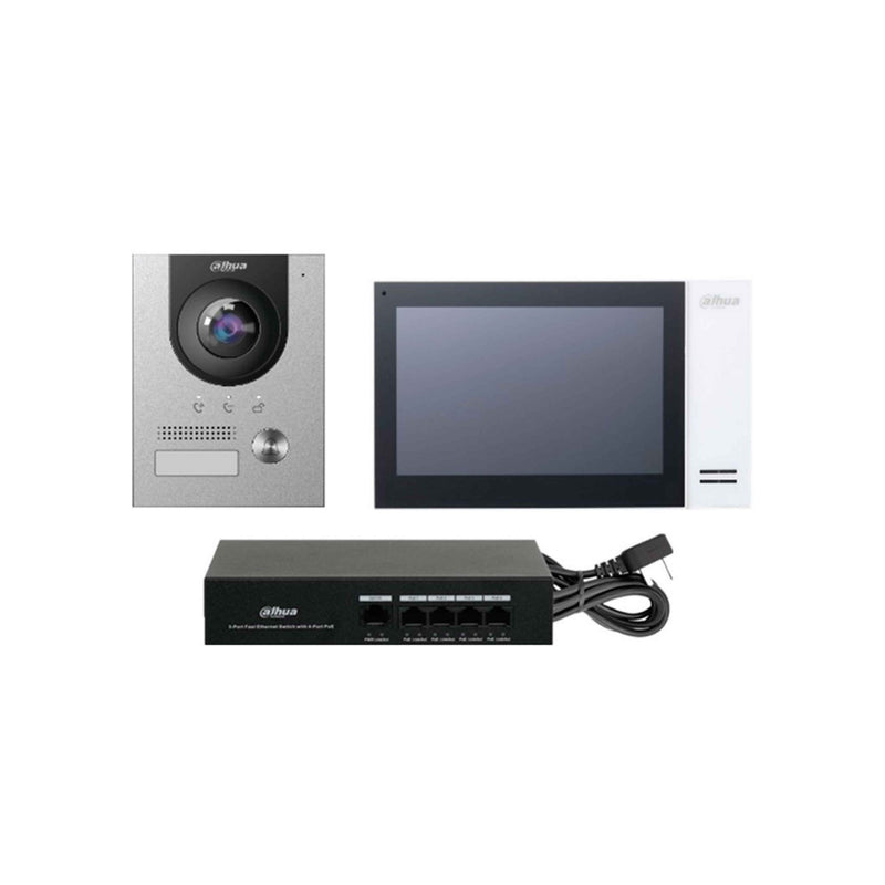 Kit videoportero IP con monitoreo y desbloqueo local y remoto DAHUA KTP01L(S) con pantalla 7" camara 2mp full hd IP65 IK07 con microfono y altavoz