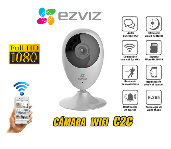 Camara de vigilancia wifi inalambrico EZVIZ C2C IP full hd 2mp 1080 IR 10m parlante y microfono incorporado uso hogar interior - CS-C2C-B0-1E2WF