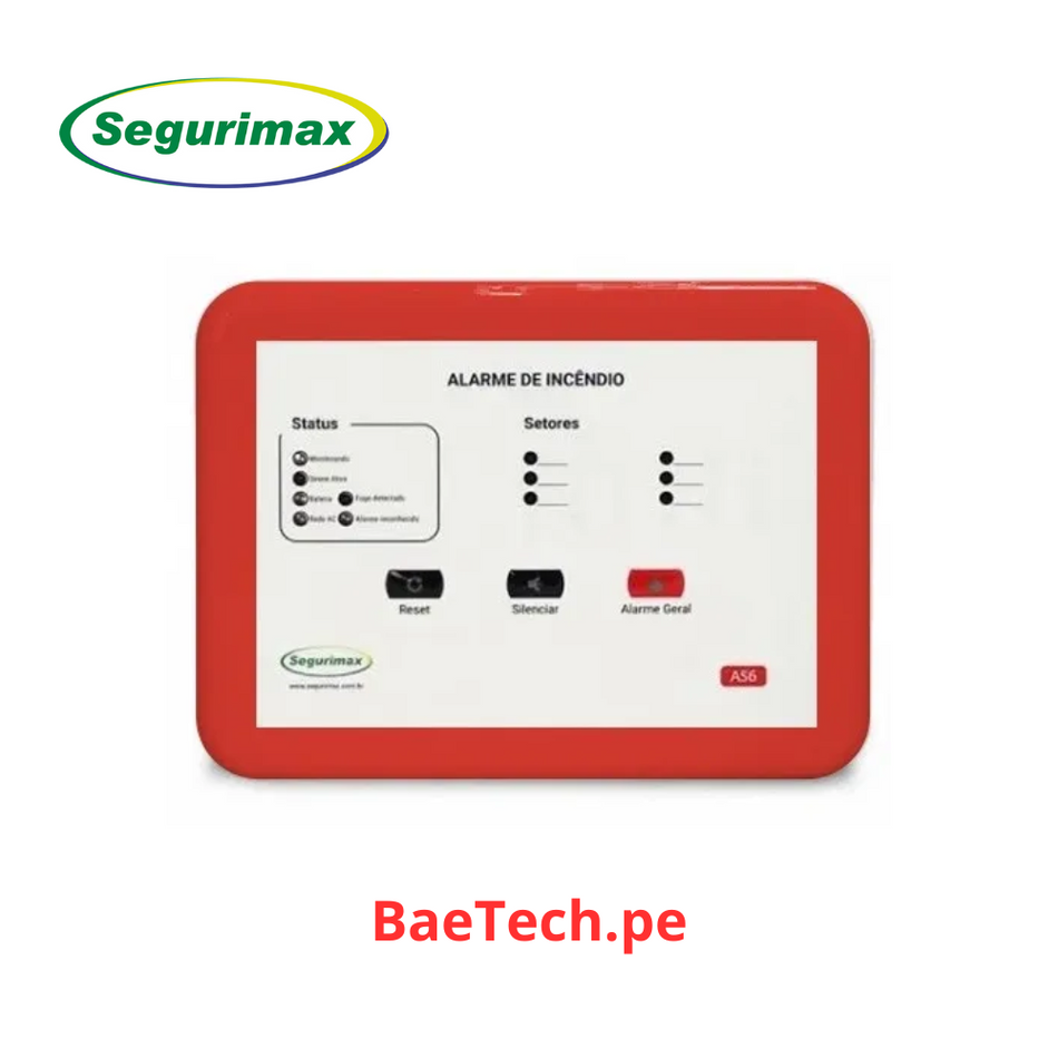 PANEL CONVENCIONAL CONTRA INCENDIOS DE 6 ZONAS INCLUYE BATERIA 12V 1.3 AMP - 46590 SEGURIMAX