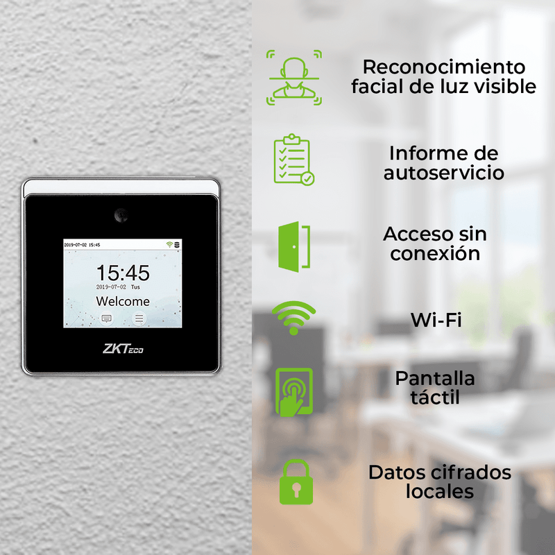Control de Asistencia y Acceso biometrico de rostro. Wifi y cableado ZKTECO HORUS-TL2 Terminal para 800 usuarios.