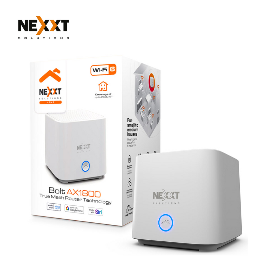 NEXXT SOLUTIONS BOLT NCM-X1800 - ROUTER, DOBLE BANDA, 2.4/5GHZ, 1.8GBPS, 1 NODO