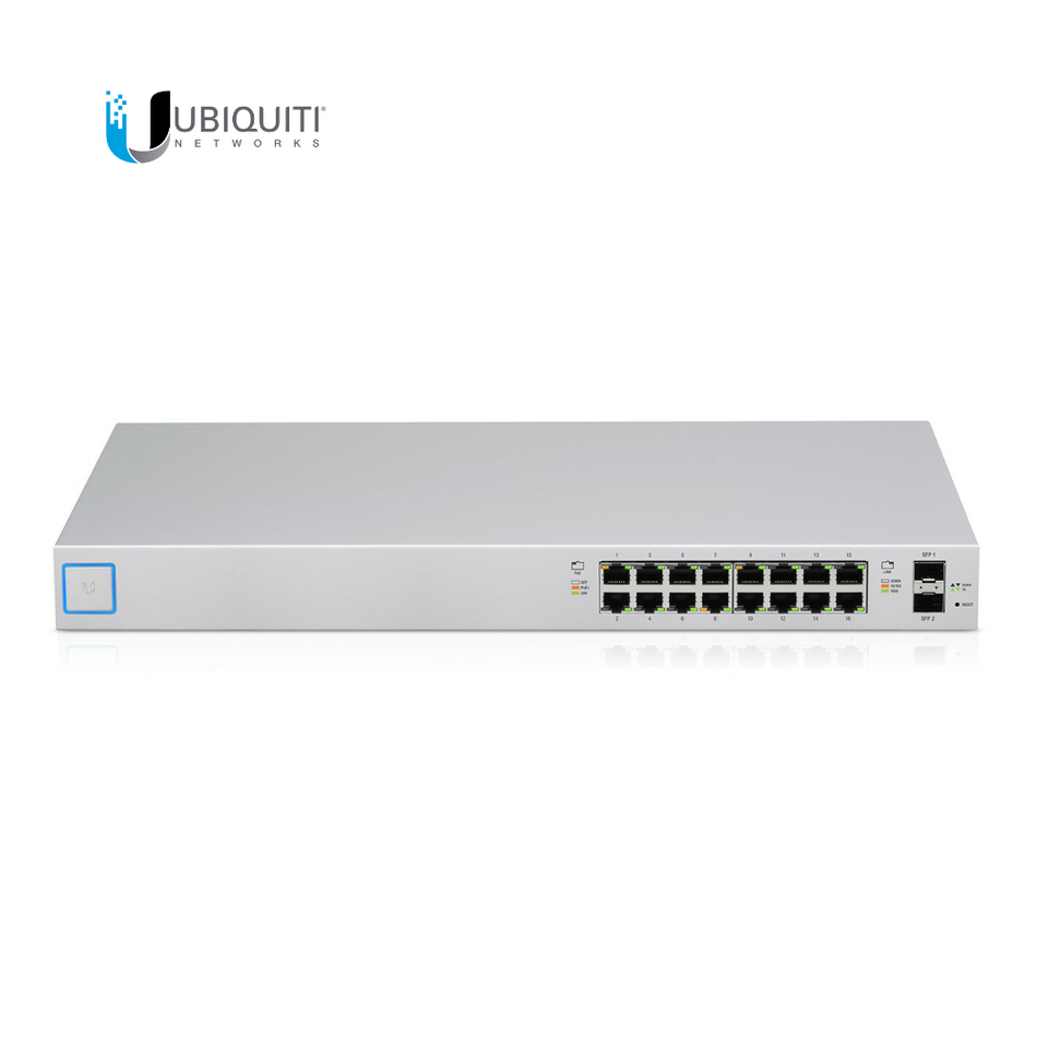UBIQUITI USW-16-POE (42W) SWITCH UNIFI, CAPA 2 DE 16 PUERTOS (8 PUERTOS POE 802.3AF/AT + 8 PUERTOS GIGABIT) + 2 PUERTOS 1G SFP, 42W, PANTALLA INFORMATIVA