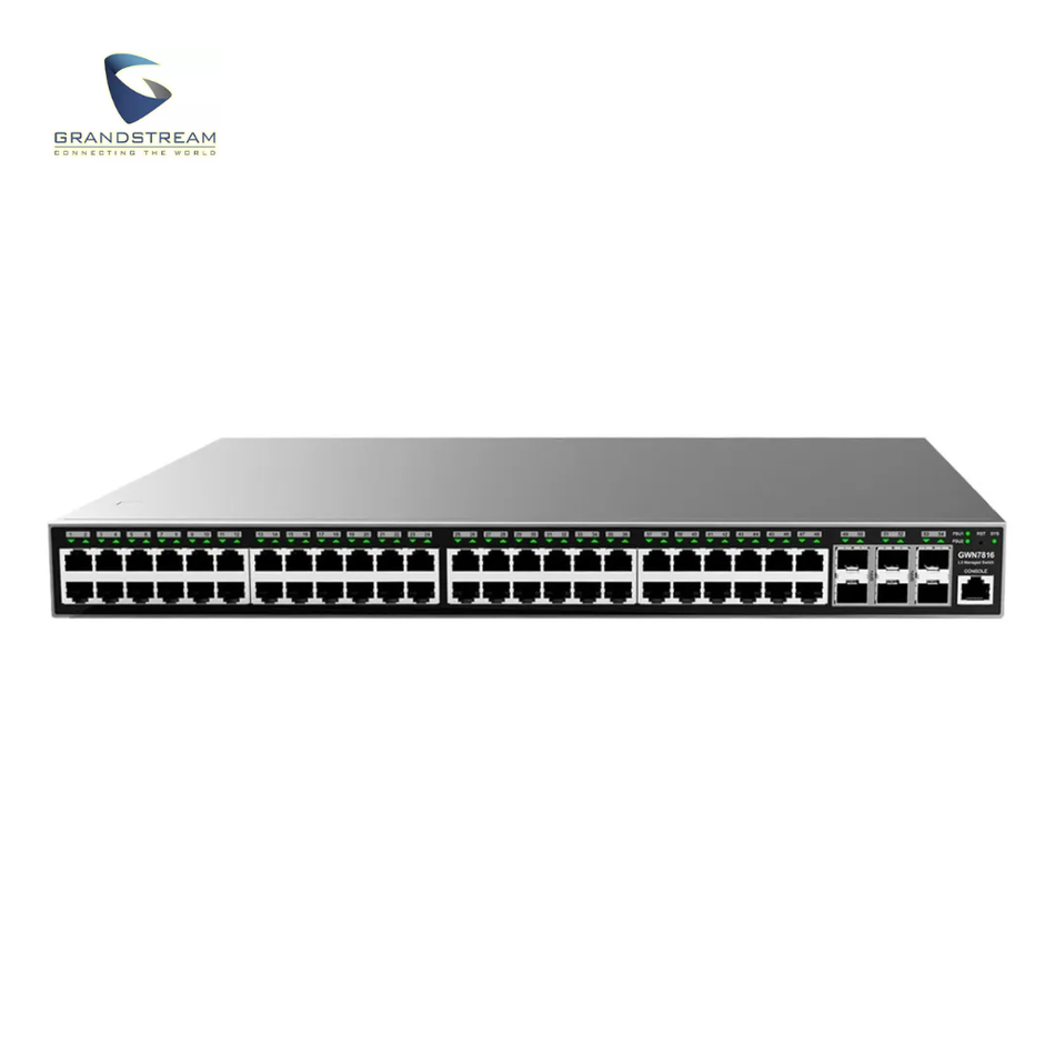 GRANDSTREAM GWN7816 - SWITCH CAPA 3 ADMINISTRABLE 48 PUERTOS 10/100/1000 MBPS + 6 PUERTOS SFP+ DE 10 GIGABITS COMPATIBLE CON GWN CLOUD.