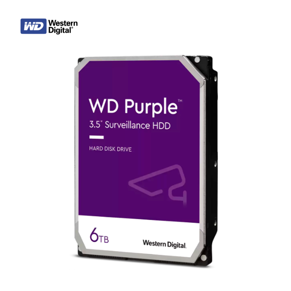 Disco duro Purpura 6TB WESTERN DIGITAL WD64PURZ Almacenador de datos 3.5" 5400RPM 256MB. Para equipos de video vigilancia (Industrial 24/7)