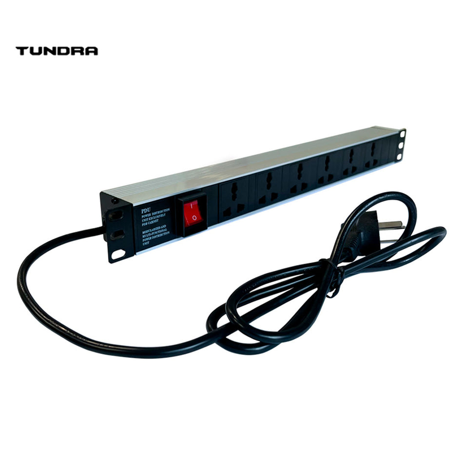 Tundra PDU-1906-I Multitoma electrica horizontal 220V-15A 6 tomas con linea a tierra. Enchufe Tipo I