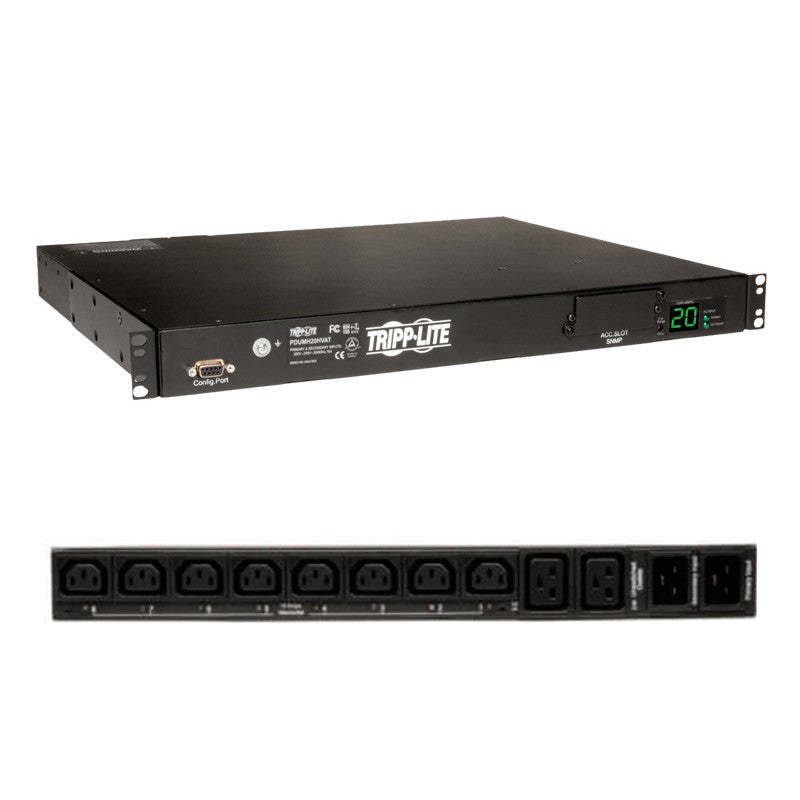 PDU Monofásico con Medidor Digital, 3.2 / 3.8 kW, 8 C13 y 2 C19, 200V ~ 240V, 1U