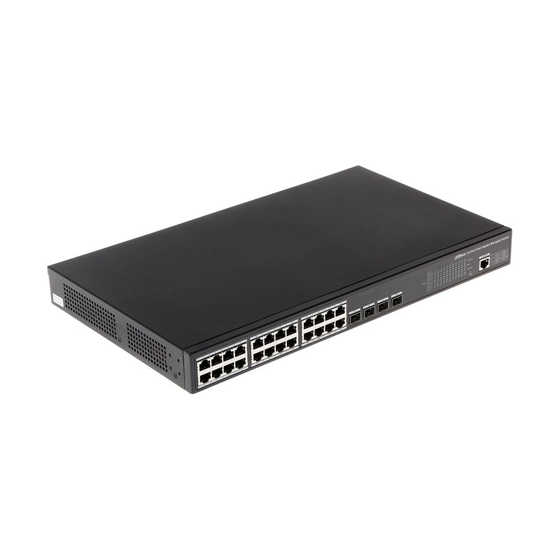 Switch PoE Gigabit Administrable de 24 Puertos DAHUA PFS4428-24GT-370 Capa 2, 370Watts 4SFP 1G Base-X Switching 56 Gbps