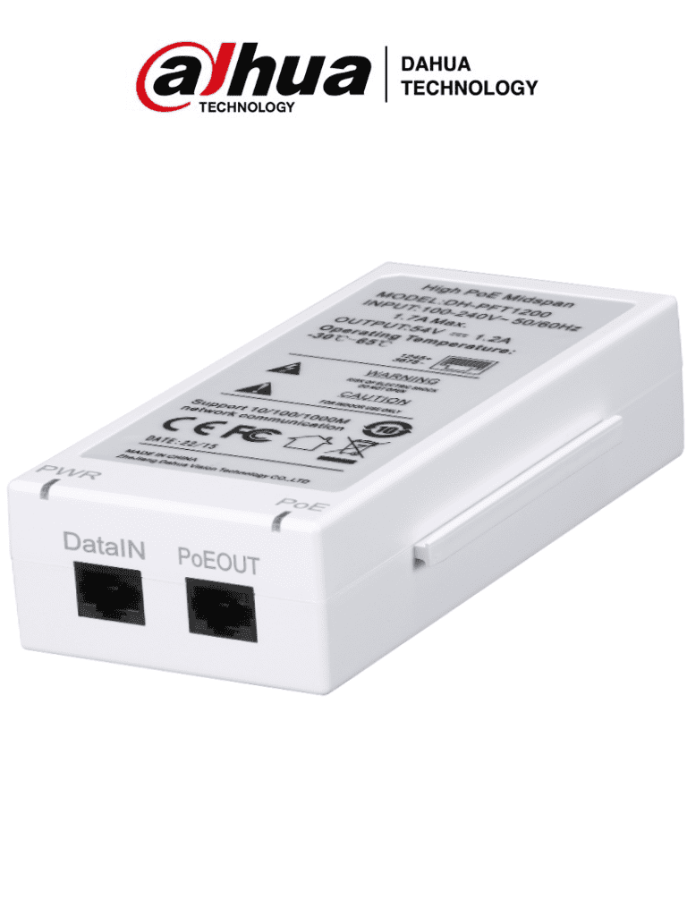 DAHUA PFT1200 - INYECTOR HIGH PoE tipo midspan PoE/PoE+/Hi-PoE 60W.