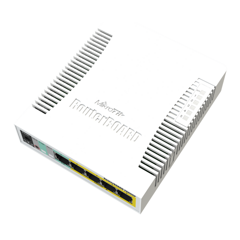 MIKROTIK RB260GSP - Switch Mikrotik 5 puertos PoE (Pasivo) (1in/4out) Gigabit Ethernet y 1 SFP