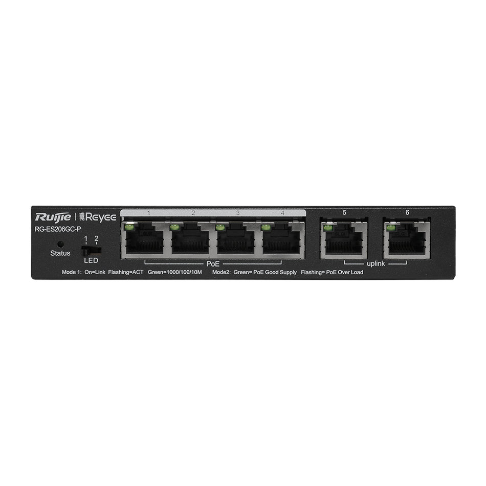 RUIJIE RG-ES206GC-P Switch 6 Puertos Gb 4P PoE 2Uplink L2