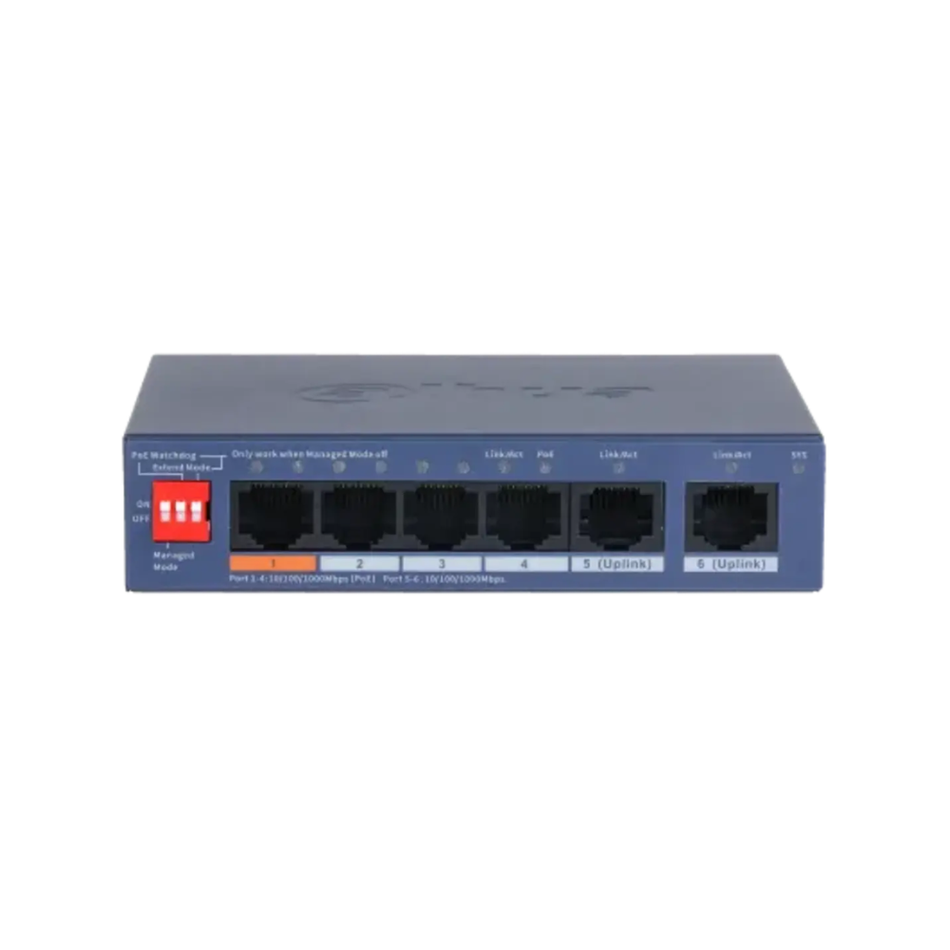 DAHUA DH-CS4006-4GT-60 SWITCH POE CLOUD (DOLYNK) L2 6P (4P POE 10/100/1000 + 2P UPLINK GIG), 60W (P1 60W)