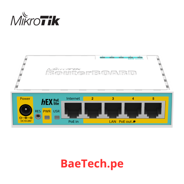 MIKROTIK RB750UPr2 - (HEX POE LITE) ROUTERBOARD, 5 PUERTOS FAST ETHERNET, 4 CON POE PASIVO, 1 PUERTO USB