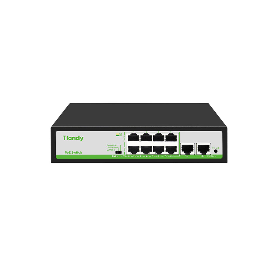 TIANDY Switch 8 puertos PoE (10/100Mbps) + 2 UpLink RJ45 (10/100Mbps)
