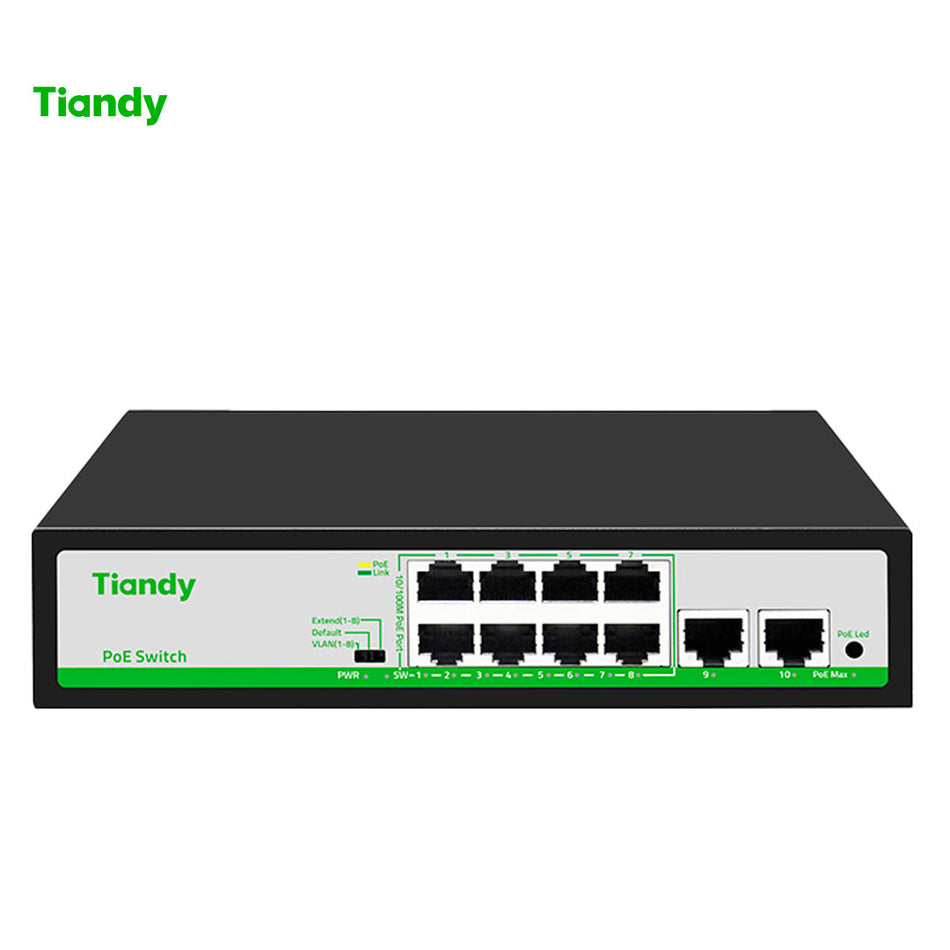 TIANDY Switch 8 puertos PoE (10/100Mbps) + 2 UpLink RJ45 (10/100Mbps)