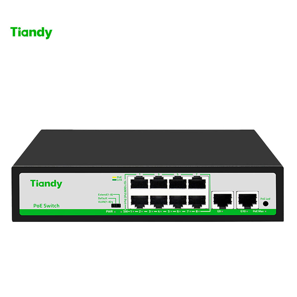 TIANDY Switch 8 puertos PoE (10/100Mbps) + 2 UpLink RJ45 (100Mbps/1Gb)