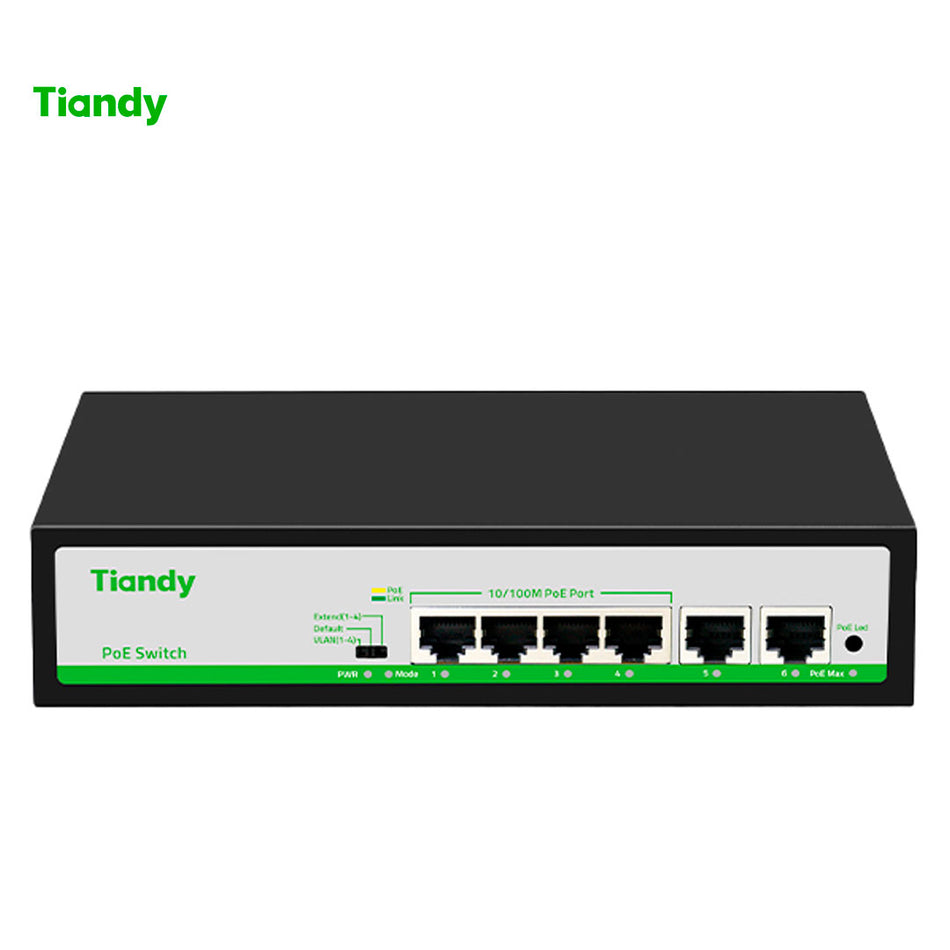TIANDY Switch 4 puertos PoE (10/100Mbps) + 2 UpLink RJ45 (10/100Mbps)