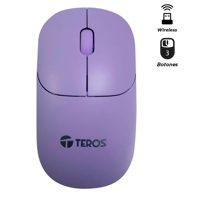 Mouse óptico inalámbrico TEROS TE-1219S, 1000 DPI, receptor USB, 3 botones, color morado