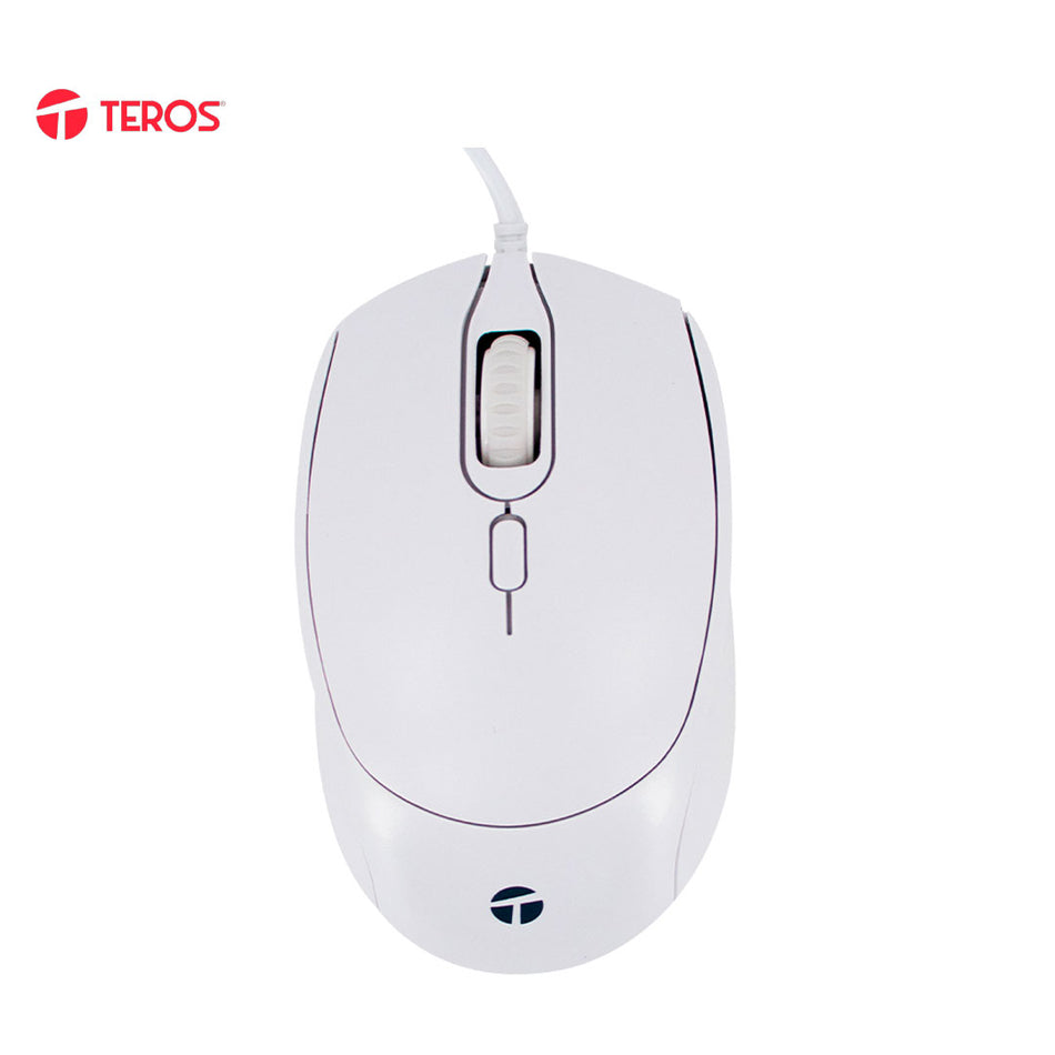 Mouse óptico TEROS TE-1225S, 800-1200-1600 DPI, USB, 4 botones, color blanco