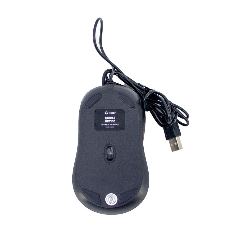 Mouse óptico TEROS TE-1229S, USB, 4 botones, negro