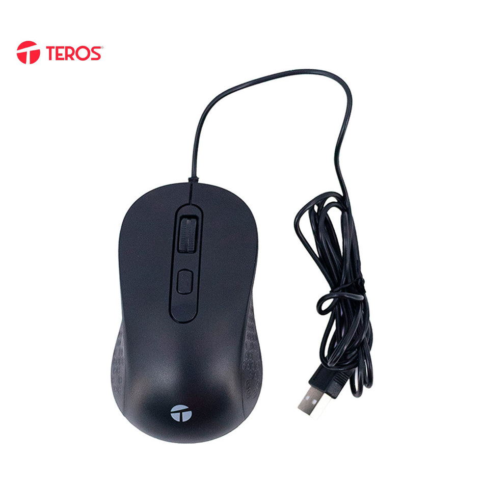Mouse óptico TEROS TE-1229S, USB, 4 botones, negro