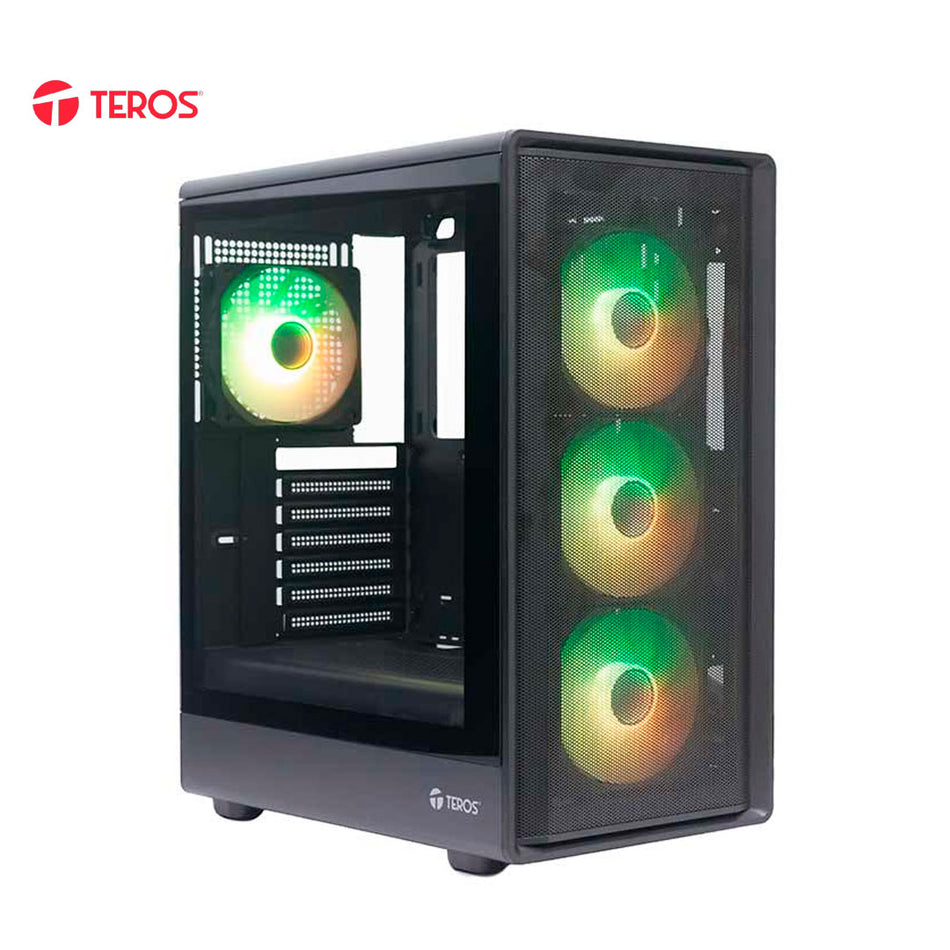 Case sin fuente gamer TEROS TE-1323G, ITX, M-ATX, ATX, 3.5" y 2.5", negro