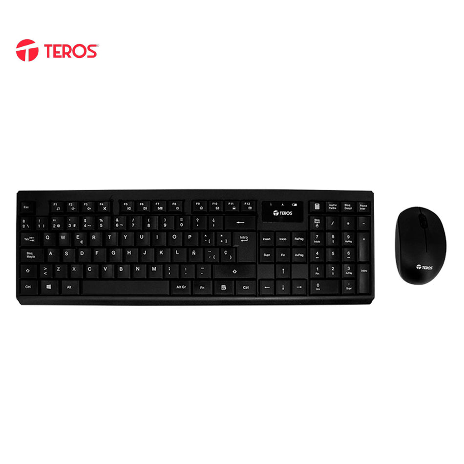 Kit teclado y mouse TEROS TE-4071S, inalámbrico, 2.4 GHz, acabado elegante, negro, español