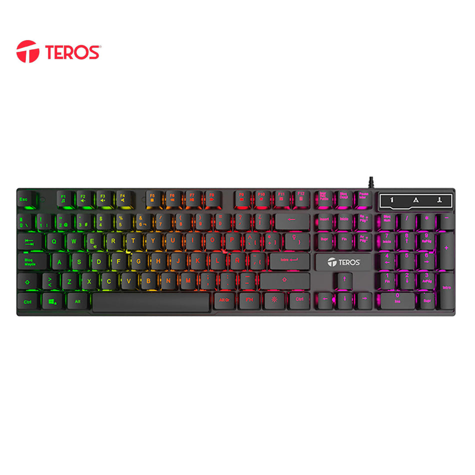 Teclado gamer TEROS TE-4072G, RGB, USB, negro