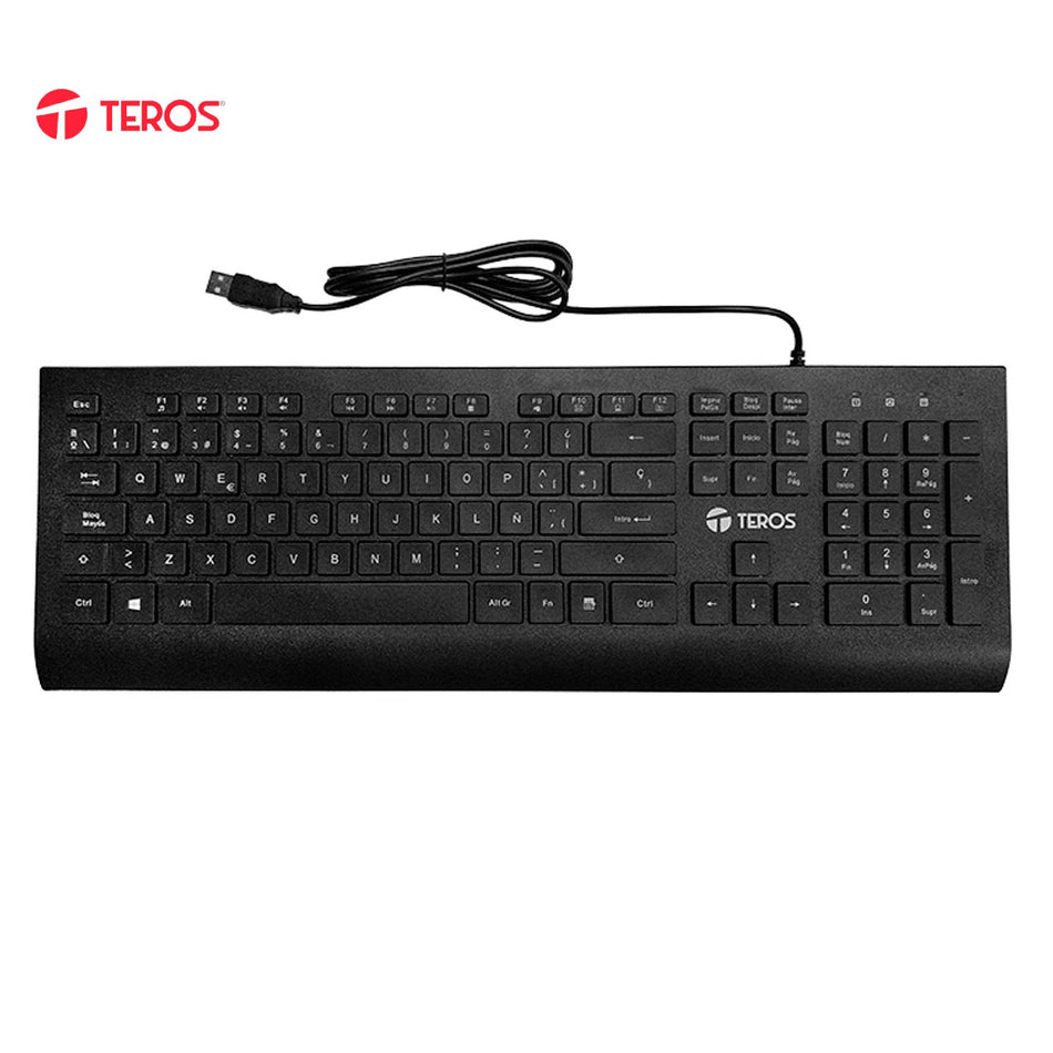 Kit teclado y mouse TEROS TE-5010CS, USB, 1000-2000 DPI, 4 botones, 105, tecla FN, negro