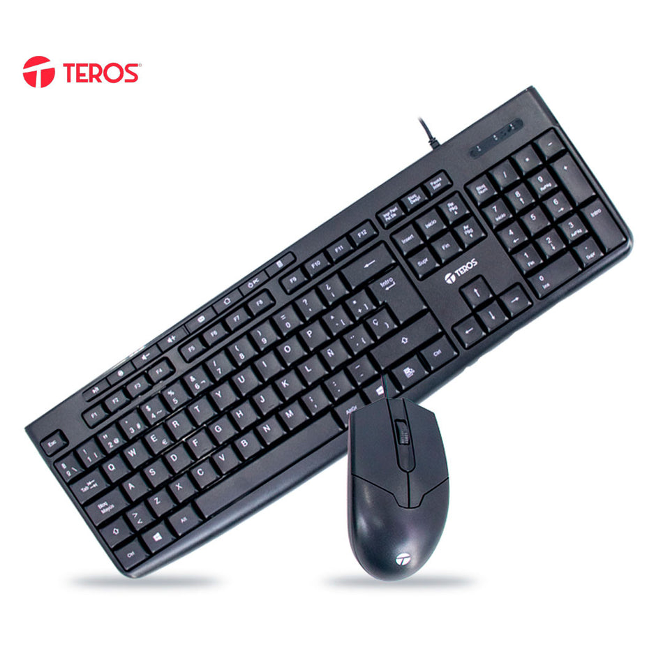 Kit teclado y mouse TEROS TE-5012S, USB, 1000 DPI, 3 botones, 105 + 8 teclas, negro