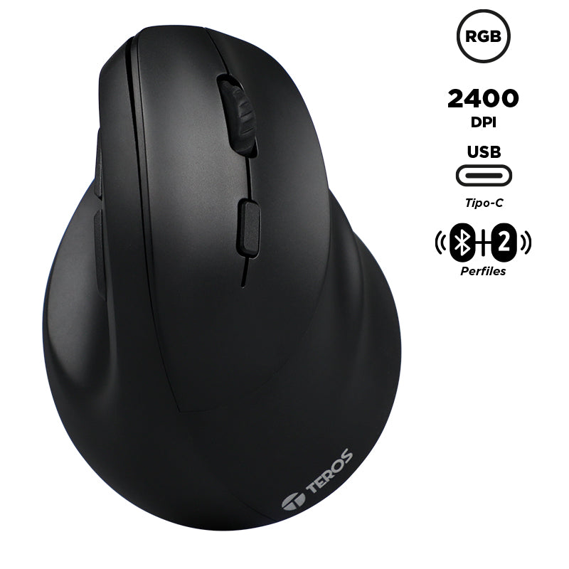 Mouse Inalámbrico Teros TE-5169N, 2.4G+Bluetooth, 2400 DPI, USB, Color Negro