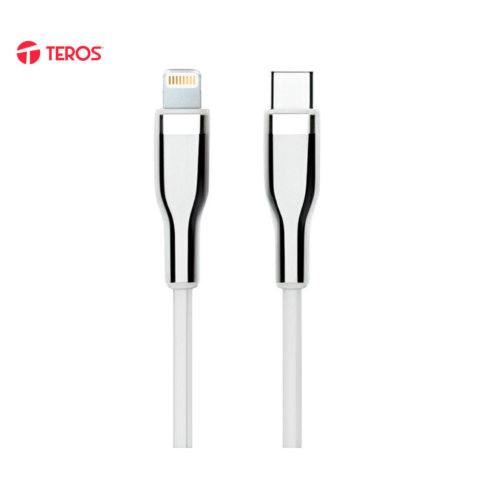 Cable USB TEROS TE-70212W, Tipo C a Lightning, 3A, 20W Máx, blanco y plateado