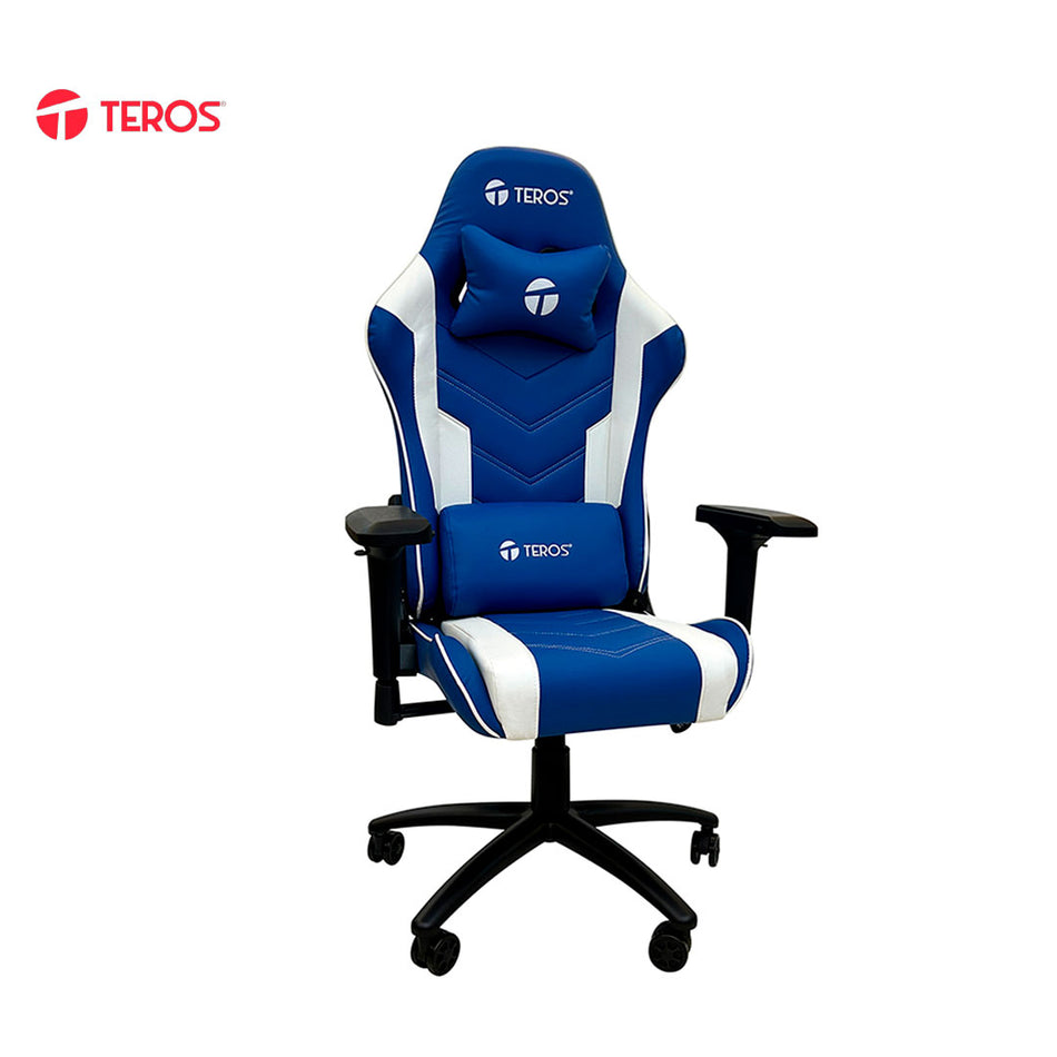 Silla gamer TEROS TE-8126B, azul y blanco