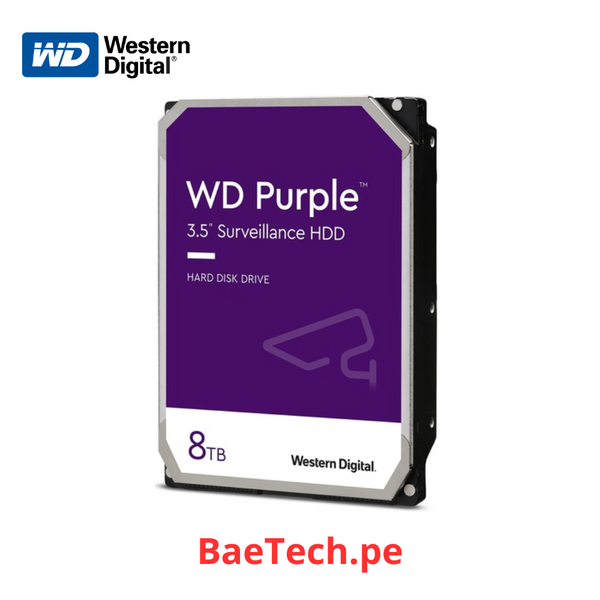Disco duro Purpura 8TB WESTERN DIGITAL WD84PURZ Almacenador de datos 3.5" 5640RPM 128MB. Para equipos de video vigilancia (Industrial 24/7)
