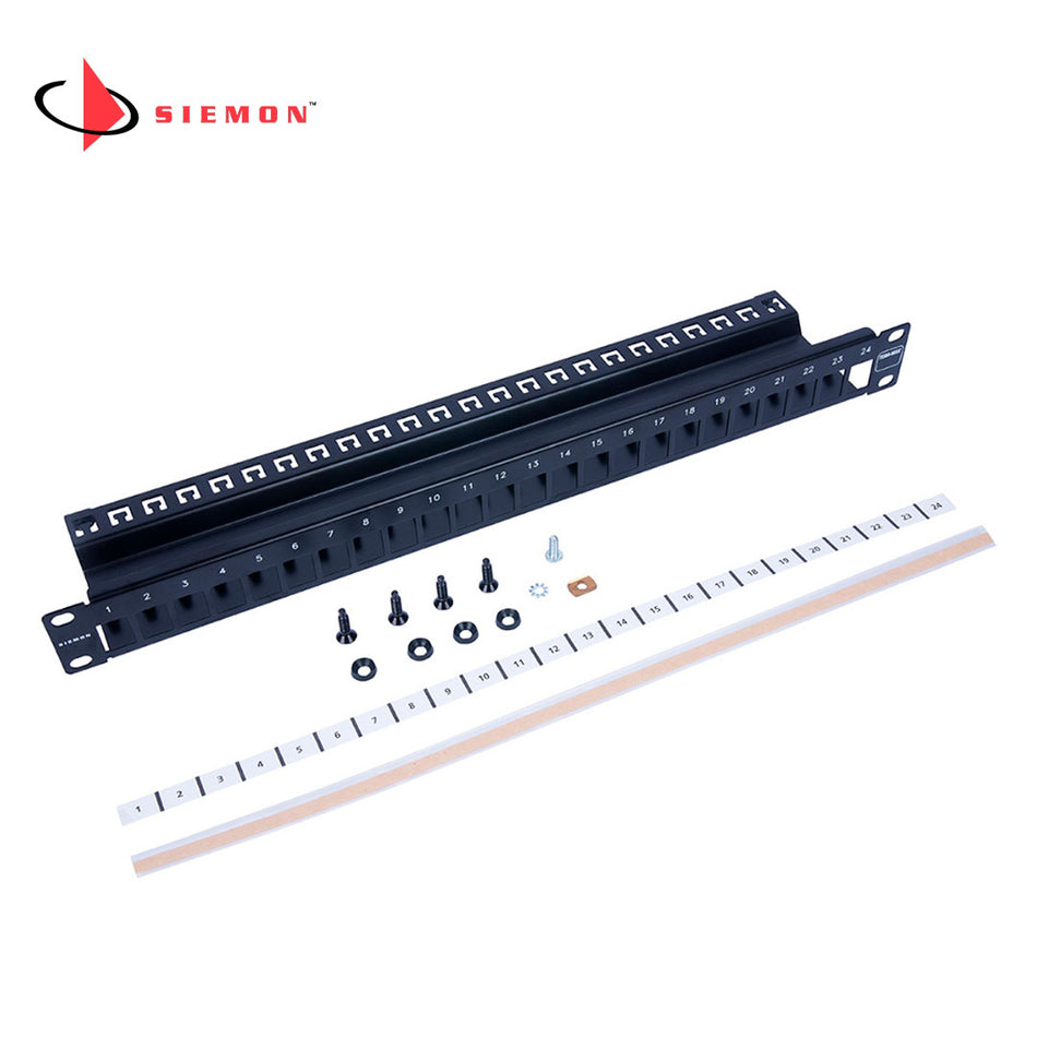 SIEMON TM-PNLZ-24-01 Patch Panel, Tera Modular, 24 Puertos Blindado, 1-RU (Para Jacks Cat6A y Cat 7A)