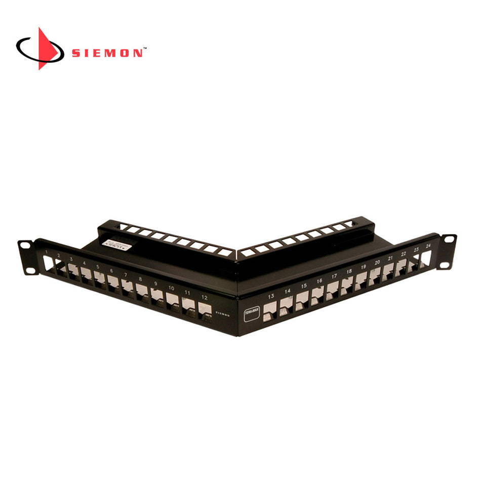 SIEMON TM-PNLZA-24-01 Patch Panel TERA-MAX, de 24p Modular, Angulado, Negro 1UR