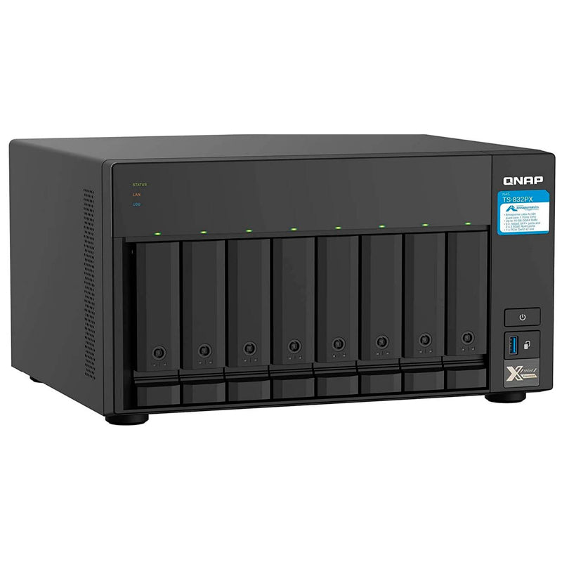 Servidor NAS QNAP TS-832PX-4G, ARM Cortex-A57 4C/1.7GHz, 4GB DDR4, Bahias: 8 x 3.5" SATA