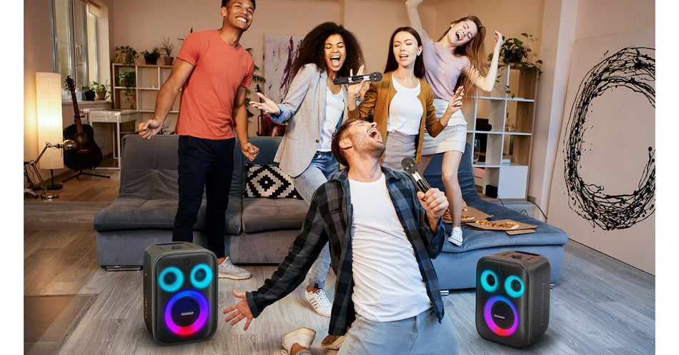 Parlante Tronsmart Bluetooth Halo 200 Karaoke con 2 micrófonos, altavoz fuerte con sonido potente y graves profundos.