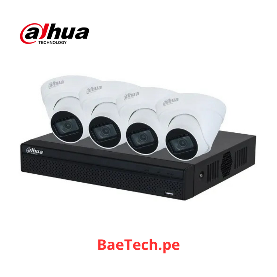 DAHUA KIT NVR1104HS-P-S3/H/4- HDW1230T1P-0280B-S5-QH2 - NUEVO - 4 CAMARAS TURRET + GRABADOR