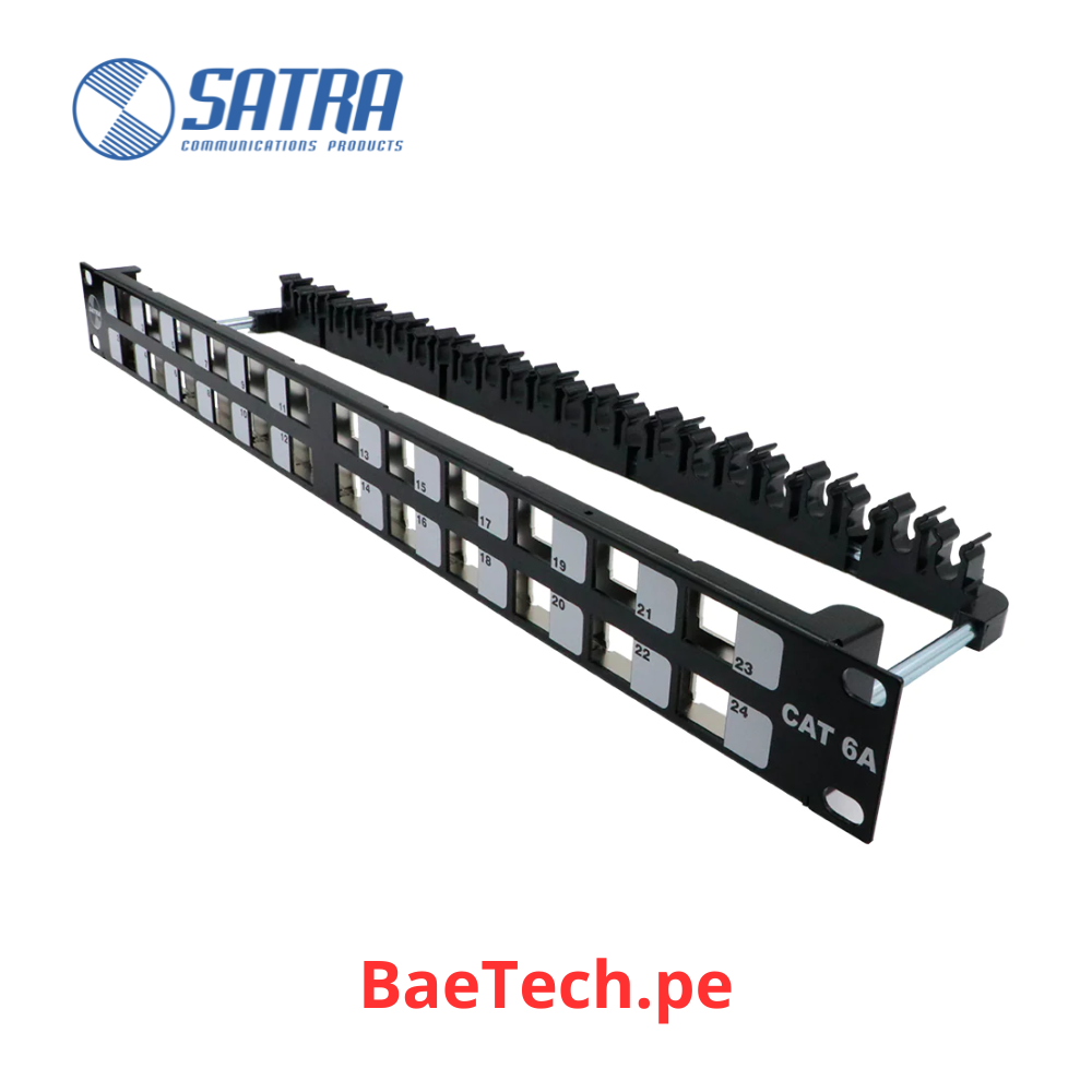 Patch panel CAT 6A 24 puertos angular SATRA 0103082401 Panel de conexi ...