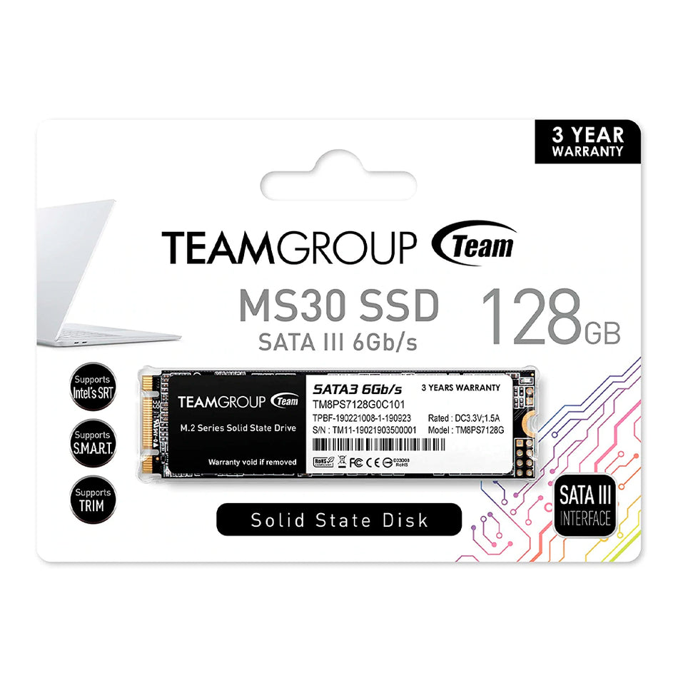 Unidad de Estado Solido TeamGroup MS30 128GB, SATA 6Gb/s, M.2 2280 Nand Flash.
