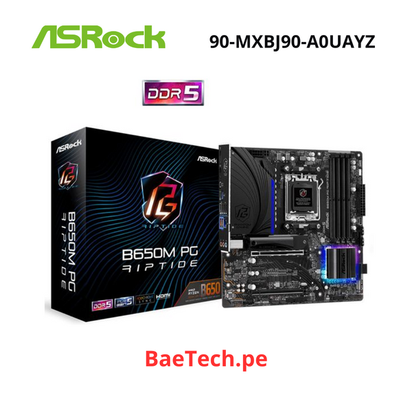 Placa base de escritorio para juegos ASRock B650M PG Riptide - AMD B650 - Zócalo AM5 - Micro ATX - Ryzen 7 Processor Supported - 192GB DDR5 SDRAM - 4 x Memory Slots - HDMI - DisplayPort (90-MXBJ90-A0UAYZ)