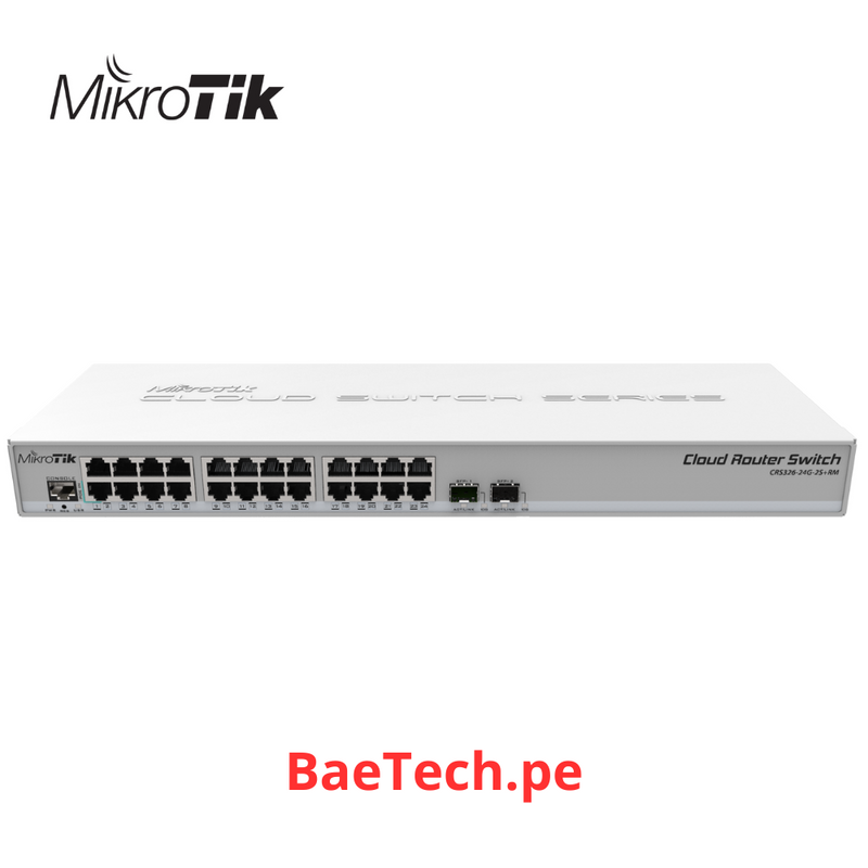 MIKROTIK CRS326-24G-2S+RM - CLOUD ROUTER SWITCH 24 PUERTOS GIGABIT CON 02 PUERTOS SFP+ 10GBPS ADMINISTRABLE